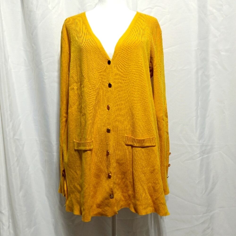 Ninexis Button Down Soft Knit Yellow Longline Cardigan Sweater Size Medium